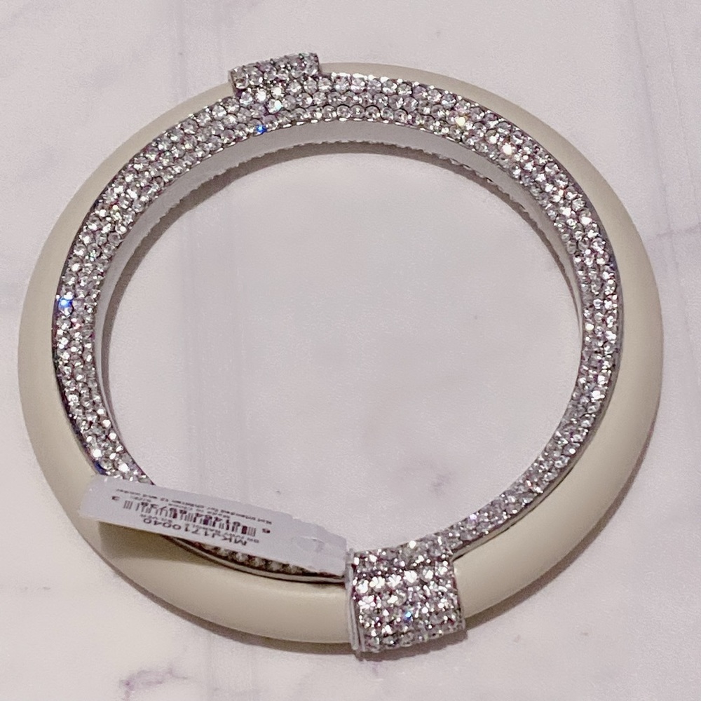Michael Kors Ivory Acetate Silver Tone Crystal Pave Bangle